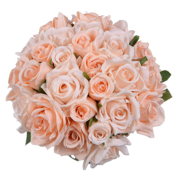 Craft Handmade Silk Fake Rose Peony Bridal Bouquet Tea Roses Artificial Flowers